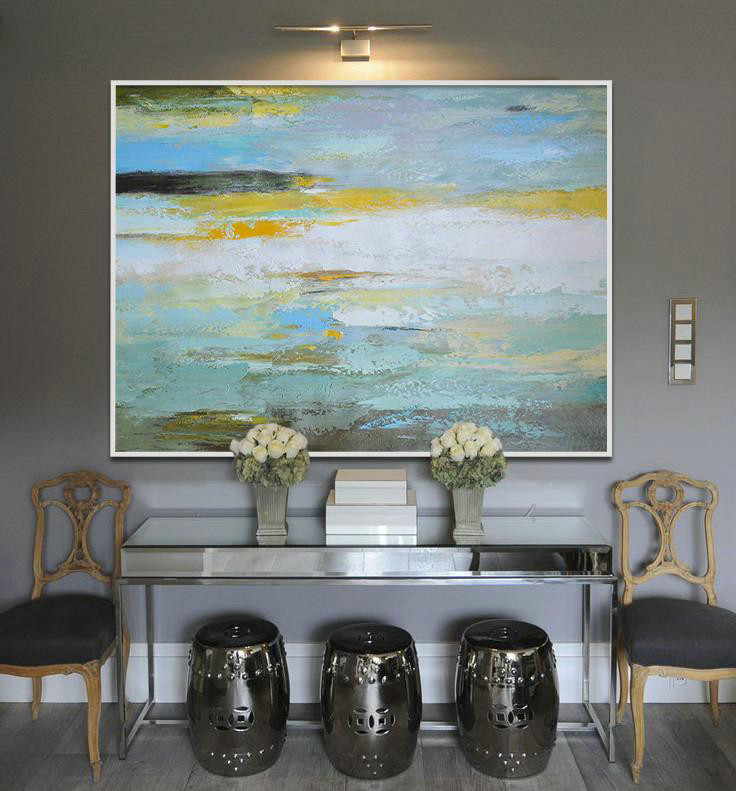 Extra Large 72" Acrylic Painting,Oversized Horizontal Contemporary Art,Acrylic Painting Large Wall Art,White,Yellow,Grey,Green.etc